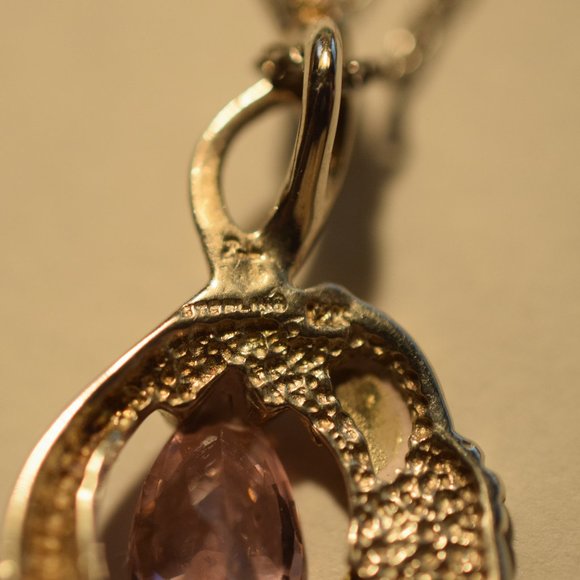 Vintage Sterling 12k. Black Hills Gold Pink CZ Necklace and Ring. Size 7 - Picture 12 of 14